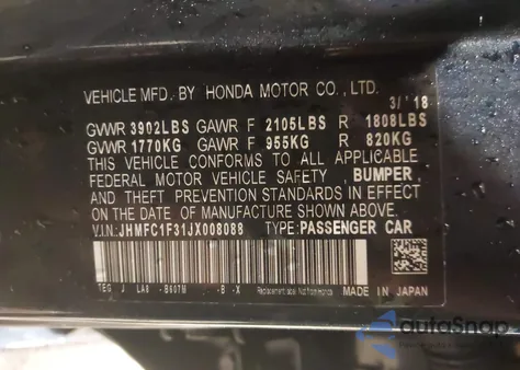 2018 Honda Civic Ex-T из США, поврежденный, VIN JHMFC1F31JX008088